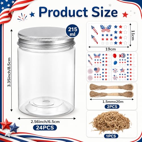 24 Sets 4th of July DIY Craft Kits Patriotic Plastic Mason Jar Making Craft Gifts Bulk American Flag Table Centerpieces 250th Independence Day Decoration for Anniversary Classroom Activities - style: Flag