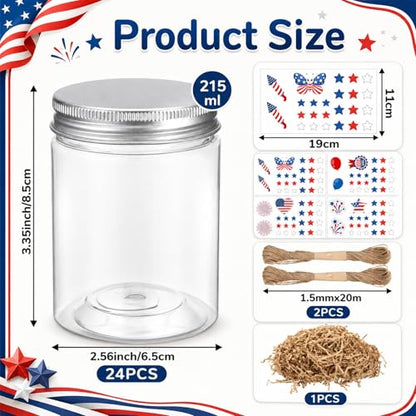 24 Sets 4th of July DIY Craft Kits Patriotic Plastic Mason Jar Making Craft Gifts Bulk American Flag Table Centerpieces 250th Independence Day Decoration for Anniversary Classroom Activities - style: Flag