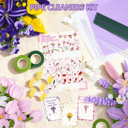 Anyeve 1800 PCS Pipe Cleaner Craft,Pipe Cleaner Flower Kit with Flower Stem, Chenille Stems 6 Colors for Easy Bend, Not Easy Break, Best Craft Material for DIY and Craft Projects - color: 1800PCS-Purple