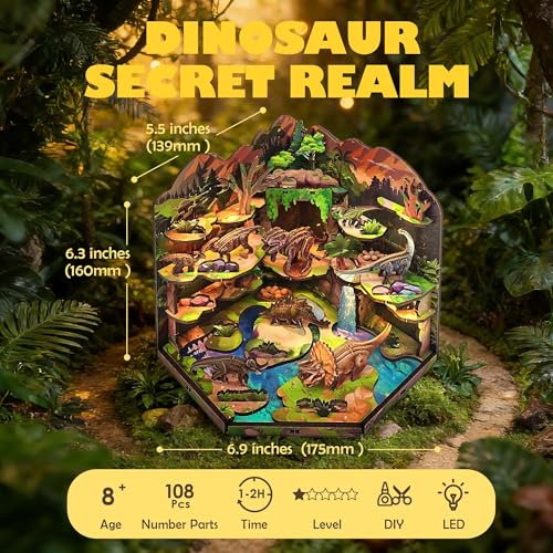 Book Nook Kit, Dinosaur Secret Realm 3D Wooden Puzzle Diorama - color: Dinosaur Secret Realm