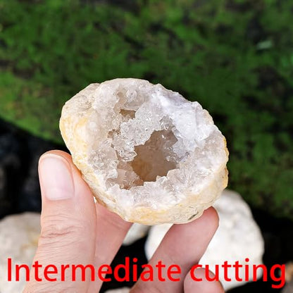 8pcs Natural Quartz Caves Knock Open in The Middle 1.2-2 inch White geode Set with Magnifying Glass and Display Stand Ideal for School Gifts and Prizes（Morocco White geode 8pcs Set） - color: Morocco White Geode 8pcs Set