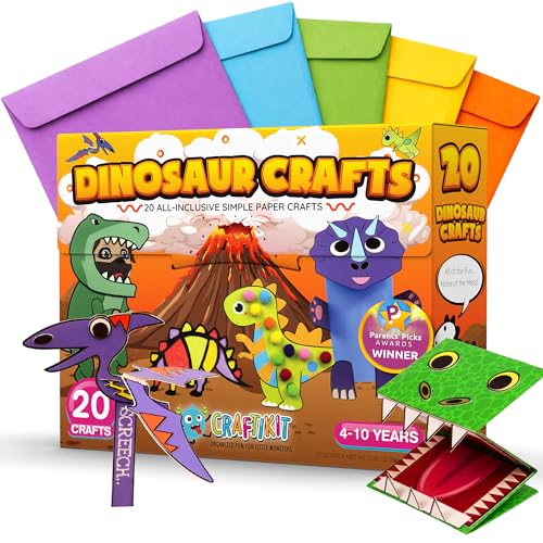 Craftikit® 20 Award-Winning Dinosaur Crafts for Kids - All-Inclusive Fun Dinosaur Crafts for Kids Ages 3-10 - Organized Toddler Craft Kit - color: Dinosaur