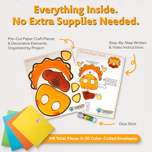 Craftikit® 20 Award-Winning Dinosaur Crafts for Kids - All-Inclusive Fun Dinosaur Crafts for Kids Ages 3-10 - Organized Toddler Craft Kit - color: Dinosaur
