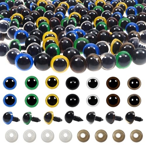 TOAOB 140pcs 10mm Colorful Plastic Safety Eyes Craft Eyes with Washers for Stuffed Animals Amigurumis Crochet Bears Dolls Making - size: 10mm