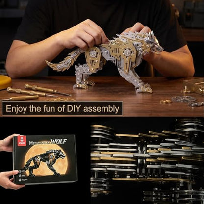 3D Metal Puzzle for Adults,Mechanical Animal Wolf Puzzle Building Set，3D Metal Model Kits, Brain Teaser Puzzles DIY Assembling for Stress Relief - A Collectible Gift for a man and boy - color: Gold