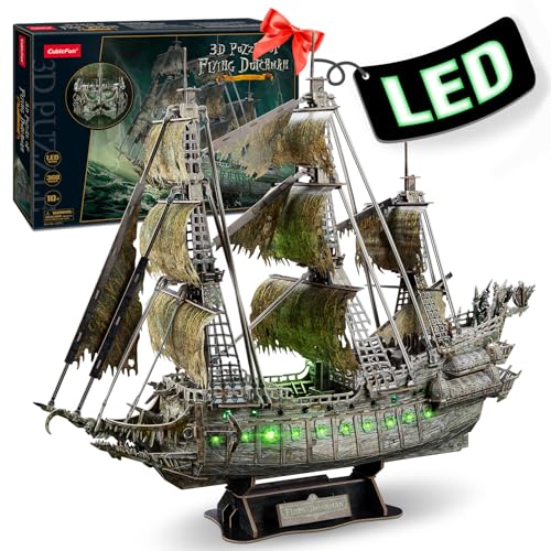 CubicFun Flying Dutchman 3D Pirate Ship Puzzle with Green LEDs, 360 Pieces - style: Green LED Flying Dutchman