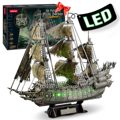 CubicFun Flying Dutchman 3D Pirate Ship Puzzle with Green LEDs, 360 Pieces - style: Green LED Flying Dutchman