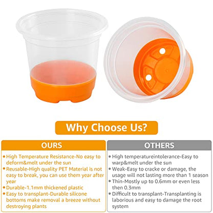 MIXC Clear Nursery Pots with Silicone Base, 4-Inch, 30-Pack - color: Orange, size: 4 Inch