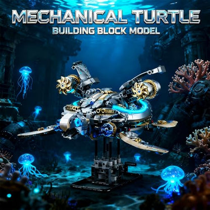 Mechanical Turtle Building Block with Hand-Crank Gear Motion - color: Turtle