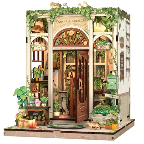 Fsolis Book Nook Kit Miniature House Green Life's Bookshop - color: Green Life's Bookshop