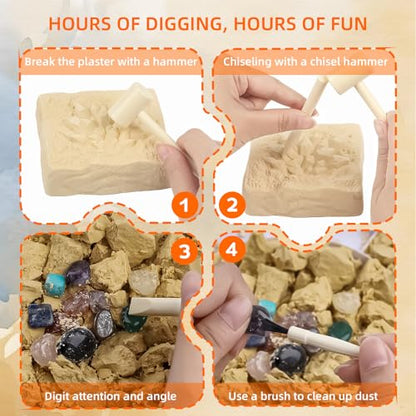Gemstones Dig Kit Earth Science Kits for Kids Age 6-8-12-14, Birthstone Gemstone Dig Kit, Geology Kit with Break Your Own Geodes, Rock Mining Kit Birthday Gifts Toys for Boys Girls