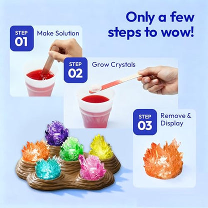 JOVA Klever Kits Crystal Growing Lab- 7 Color Crystal Growing Kit with Light-Up Base, Educational Toys Birthday Gift for Boys and Girls, Science Kits for Kids Ages 8-12