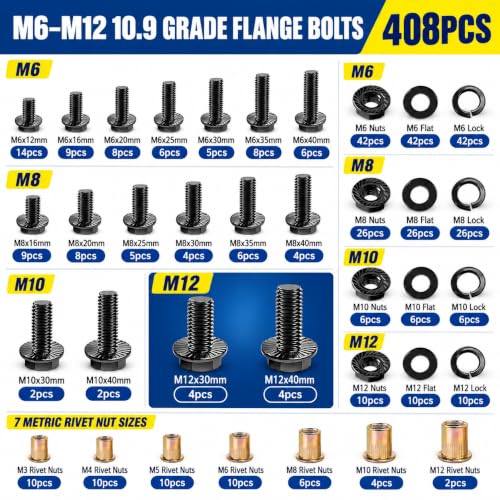 3295PCS Metric Bolt & Screw Assortment Kit, M2 M3 M4 M5 M6 M8 M10 M12 Flange Bolts, Machine Screws, 10.9 Grade, Nuts, Washers, Lock Washers & Rivet Nuts, Hex Socket & Button Head, Black Zinc Plated - color: Black-3295PCS M2 M3 M4 M5 M6 M8 M10 M12