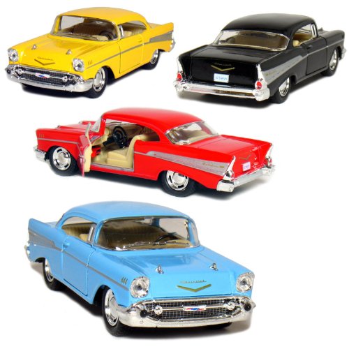 KiNSMART 1957 Chevy Bel Air Coupe 1:40 Scale 5" Die Cast Metal Classic Toy Car (4Set) - color: 4set