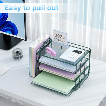 Spacrea 4-Tier Paper Organizer for Desk with File Organizer - color: Dark Green