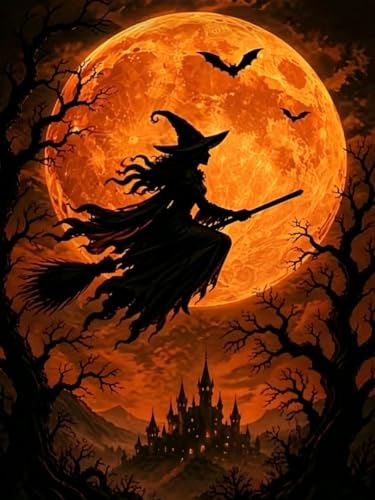 CHWGLFGG 5D Halloween Witch Diamond Art Kits for Adults Beginners 12x16inch - color: KM1309-1
