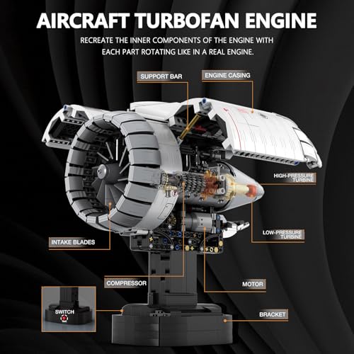 HIGH GODO Aircraft Engine Building Kit that Works, Aircraft Turbofan Engine Model Kit with Motor, Build Your Own Engine Kit, STEM Project for Teens Adults 14+ (1786 PCS)