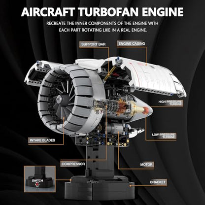 HIGH GODO Aircraft Engine Building Kit that Works, Aircraft Turbofan Engine Model Kit with Motor, Build Your Own Engine Kit, STEM Project for Teens Adults 14+ (1786 PCS)