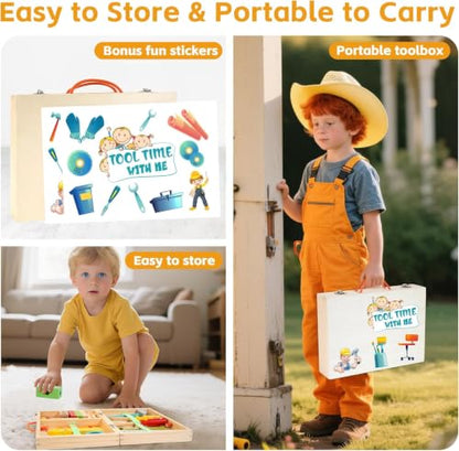 Kids Tool Set with Electric Drill, Montessori Wooden Toys for Boys Girls 3+