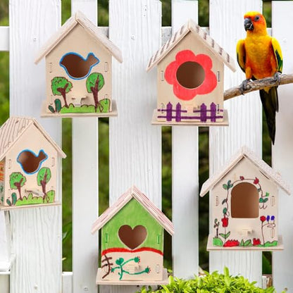 Outus 24 Pcs Wooden Birdhouse Kits for Kids, 4 Shapes Unfinished, Lovely - style: Lovely