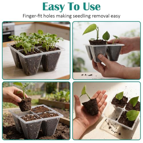 RooTrimmer 5 Pack Heavy Duty 1020 Trays and 40 Pack Clear 4 Cell Seed Starter Trays with Large Drainage Holes, Easy Transplant - for Seed Germination & Plant Propagation (5 Sets)