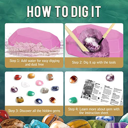 Gamerside Gem Dig Kit, 12 Real Gem Stone Crystals & Rocks, STEM Toys 6+ - color: Gemstone and Crystal Dig Kit