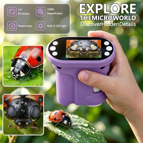 Kids Digital Microscope, 1000X Handheld Pocket Microscope STEM Science Toy - color: purple