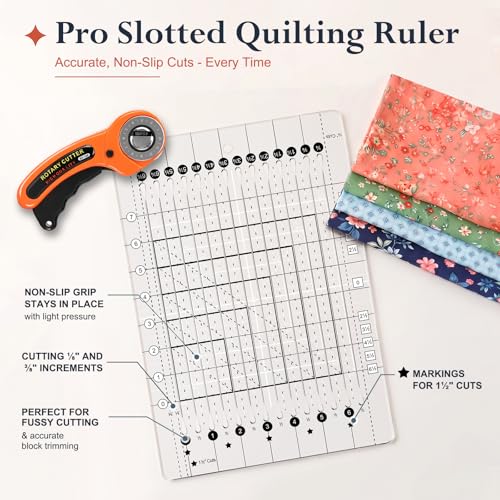 5-in-1 Quilting Ruler- 8.5" x 12.5" Slotted Quilting Ruler, 4mm Acrylic Non-Slip Strip Ruler, 1½" ¼" ⅛" Cuts for Fabric Precise Cutting, Sewing Quilt Strip Rulers Ideal for Beginners & Quilters - size: 8-1/2in x 12-1/2in