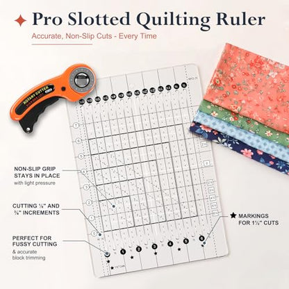 5-in-1 Quilting Ruler- 8.5" x 12.5" Slotted Quilting Ruler, 4mm Acrylic Non-Slip Strip Ruler, 1½" ¼" ⅛" Cuts for Fabric Precise Cutting, Sewing Quilt Strip Rulers Ideal for Beginners & Quilters - size: 8-1/2in x 12-1/2in