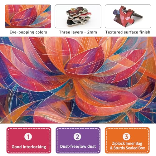 1000 Piece Jigsaw Puzzle for Adults, Abstract Lotus Puzzle - color: Vibrant Lotus