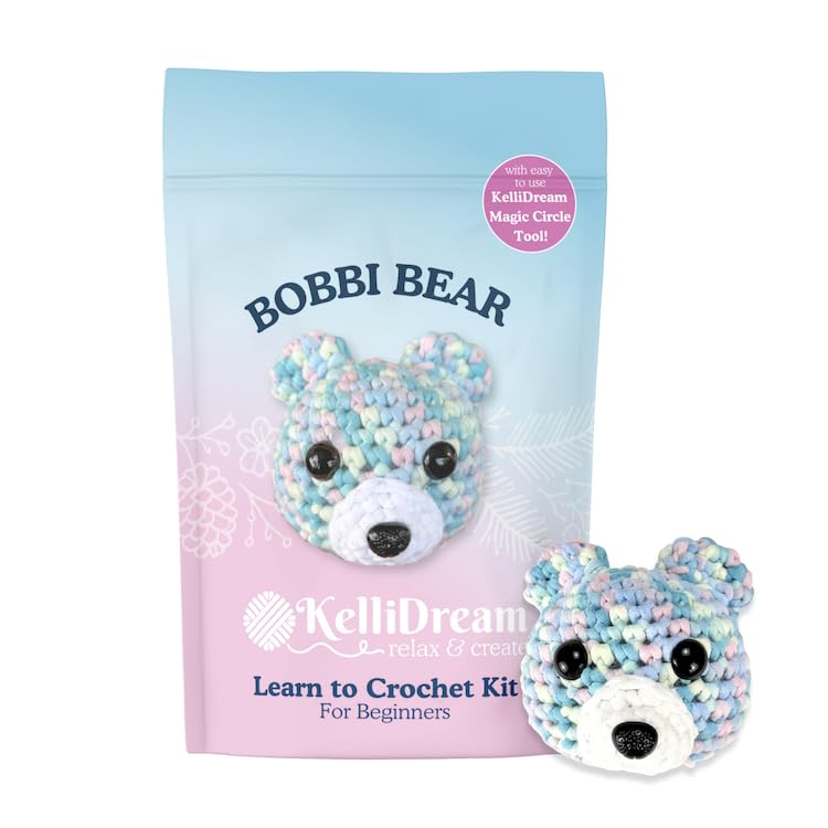 KelliDream Magic Circle Tool Inclusive Learn to Crochet Kit for Beginners; Step-by-Step Video Tutorials; All Supplies to Make Cute Amigurumi (Bear) - color: Bear