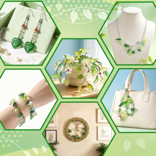 216 Pcs Crystal Green Leaf Beads,Glass Green Beads,Beaded Plant Kit - color: Green E(No Pot & Foam)