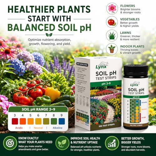 Soil pH Test Kit, 100 Test Strips, pH 3-9 for Garden and Lawn