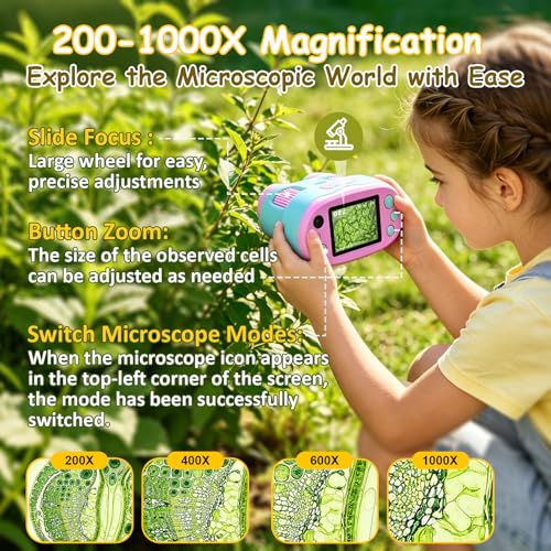 1000X Handheld Microscope for Kids 2.0" Screen 32GB Card Included - color: Purple