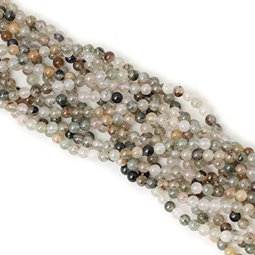 60PCS 6mm Natural Green Phantom Crystal Round Loose Beads for Jewelry Making 1 Strand 15" - color: Green Phantom, size: 6mm