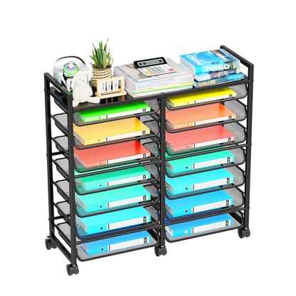Simple Trending 15-Tier Rolling File Cart, Desk File Organizer with 14 Mesh Sliding Trays, Letter & Legal Paper Storage Rolling Utility Cart for Office Home School, Black - style: 15-Tier Black
