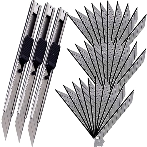 9mm Snap Off Utility Knife 3 Pack High Hardness Retractable Box Cutters with 30 Pcs Snap Off Blades,Art Craft Hobby Cutter 9mm Knife for Home Office Workstation - style: 30 Angle