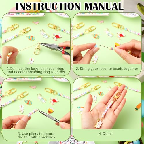 Tondiamo 2823 Pcs Easter Charms for Jewelry Making Easter Bead Keychain DIY Craft Making Kit Key Ring Charms Letters Beads String for Gift Jewelry Key Ring Backpack Accessories - style: Easter