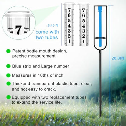 Rain Gauge Outdoor, Freeze Proof Rain Gauges Outdoors Best Rated, 7" Capacity Large Clear Font and Scale Rain Guage with Long Stake for Yard Garden, Rain Water Meter with Two Plastic Replacement Tube - color: Large rain gauge with 2 tubes