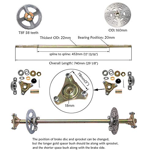 Rear Axle Assembly Complete Wheel Hub Kit and 6" Wheel Tires With Rim & Brake Assembly & T8F Chain for Go Kart Quad Trike Drift Bikes