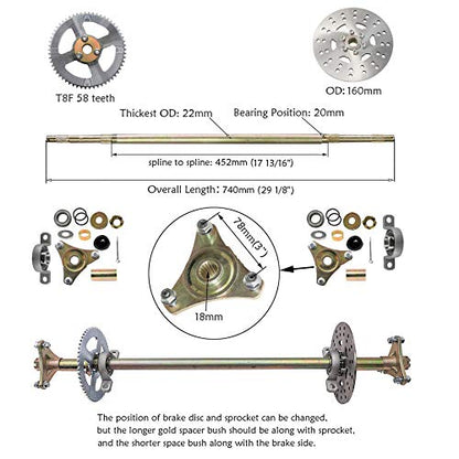 Rear Axle Assembly Complete Wheel Hub Kit and 6" Wheel Tires With Rim & Brake Assembly & T8F Chain for Go Kart Quad Trike Drift Bikes