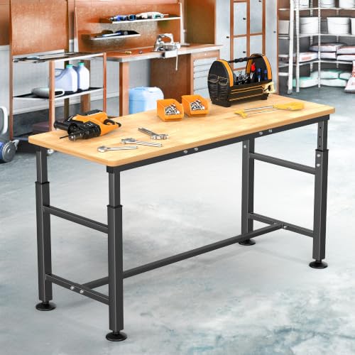 TORACK Adjustable Workbench with Rubberwood Top, 60" x 23.5" - size: 60 x 23.5 inch