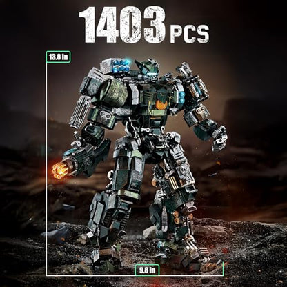 HIGH GODO Mech Building Blocks Set for Adults, Motorized Robot Model Building Kit with Multiple Weapons, Battle Damage Style Warrior Collectible Gifts for Man Ages 14+ (1403 Pieces) - style: Battle Damage Mech