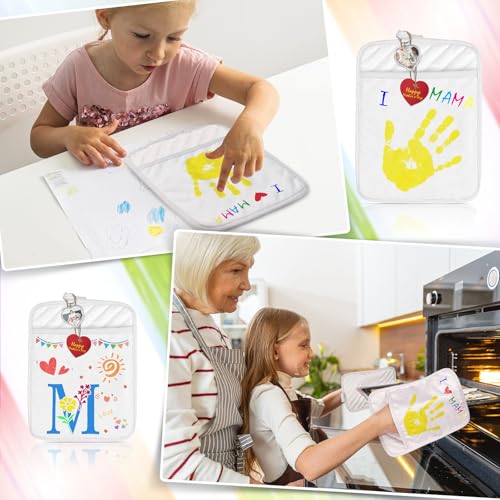 Cinrobiye 12 Set DIY Pot Holder Craft Kit with Pocket, Classroom Craft Activity Set with White Heat Resistant Hot Pads, Markers & Stencils, Handmade Kitchen Gift Kit for School & Group Projects