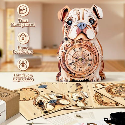 3D Wooden Puzzle for Adults - Bulldog Clock - color: 3d Bulldog Clock