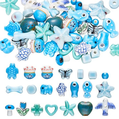 Blue Ceramic Beads for Jewelry Making, 50Pcs - color: Deep Sky Blue