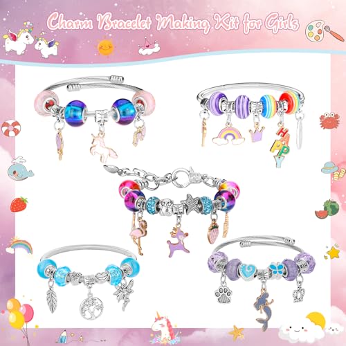 Soleebee Charm Bracelet Making Kit, Unicorn Mermaid Jewelry Making Supplies Beads DIY Art Craft Set Jewelry Making Kit for Girls Teens Age 6-12