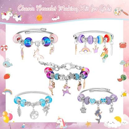 Soleebee Charm Bracelet Making Kit, Unicorn Mermaid Jewelry Making Supplies Beads DIY Art Craft Set Jewelry Making Kit for Girls Teens Age 6-12