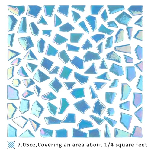 Youway Style 200g Iridescent Blue Glass Mosaic Tiles for Crafs Bulk - color: Blue, size: 200g