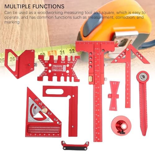 Generic Woodworking Measurement Tool Kit, 9 Pcs Aluminum Alloy Rulers with Storage Box for Wood Board Splicing Drawing Carving, Fast Accurate Layout Tools